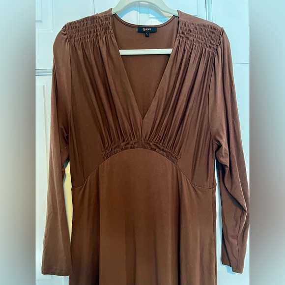 Quince Women’s Tencel Jersey V-Neck Long Sleeve Midi Dress Brown Large - Picture 10 of 10